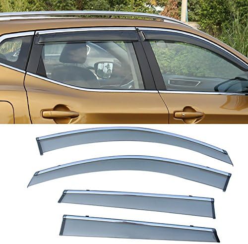 AutoCat 4pc Chrome Trim Sun/Rain Guard Vent Shade Window Visors Fit 14-16 X-Trail/Rogue