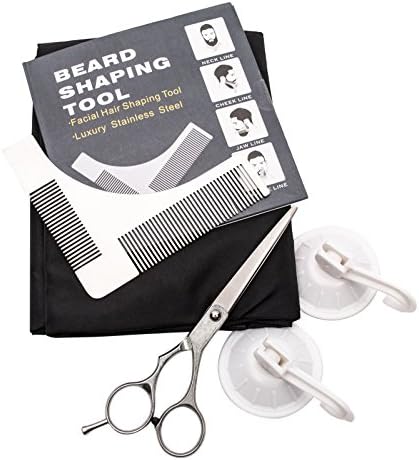 Beard Grooming Kit (3 in 1) - Stainless Steel Styling Template Comb Beard Bib and Scissors Beard Kit