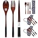 Wooden Chopsticks Spoon Fork Set Japanese Style Tableware Travel Utensils with Pouch for Camping,Picnic,Office or Home (Style A)