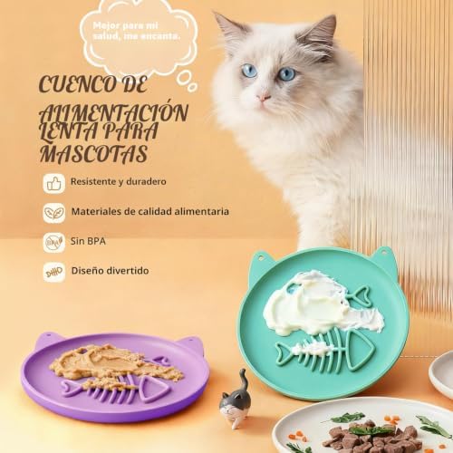 Taça de alimentação lenta para gatos, 2 taças de silicone para gatos, comedouro lento ideal para comida seca e húmida, fácil de limpar, brinquedo interativo para treino
