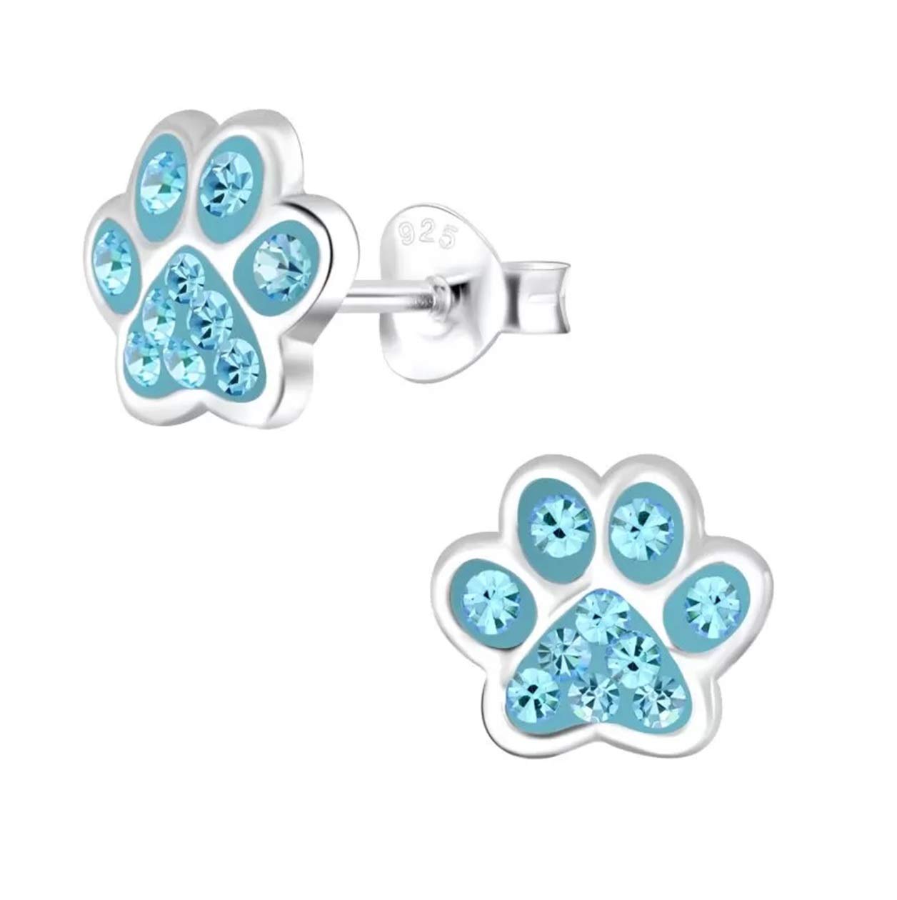 Blue Paw Print Earrings - Sterling Silver with Crystal Stones