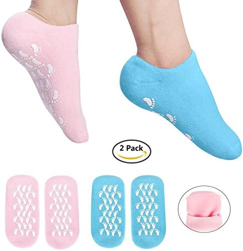 Moisturizing Gel Socks, Ultra-Soft Moisturizing Socks with Spa Quality Gel for Moisturizing Vitamin E and Oil Infused, Gel Socks Helps Repair Dry Cracked Skins and Softens Feet(2Packs, Blue and Pink)