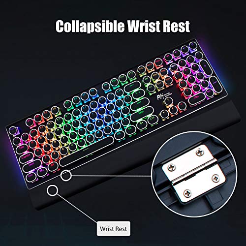 RK ROYAL KLUDGE Typewriter Style Mechanical Gaming Keyboard with True RGB Backlit Collapsible Wrist Rest 108-Key Blue… - Image 4