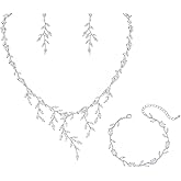 MEEDOZ Bridal Wedding Jewelry CZ Set Marquise Teardrop Cubic Zirconia Pendant Necklace and Dangle Earring Bracelet Sets for Women