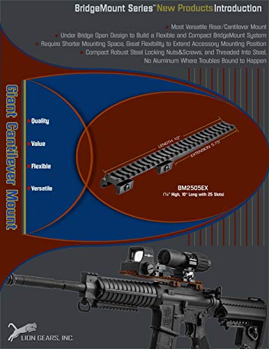 Lion Gears Tactical Extended Long Rail Cantilever Mount 0.5" Riser with 25 Slots BM2505EX - Thumbnail 3
