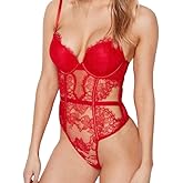 Victoria's Secret Bombshell Lace Teddy, Push Up, Women's Lingerie, Very Sexy Collection (XS-XL) (Lipstick, Medium)