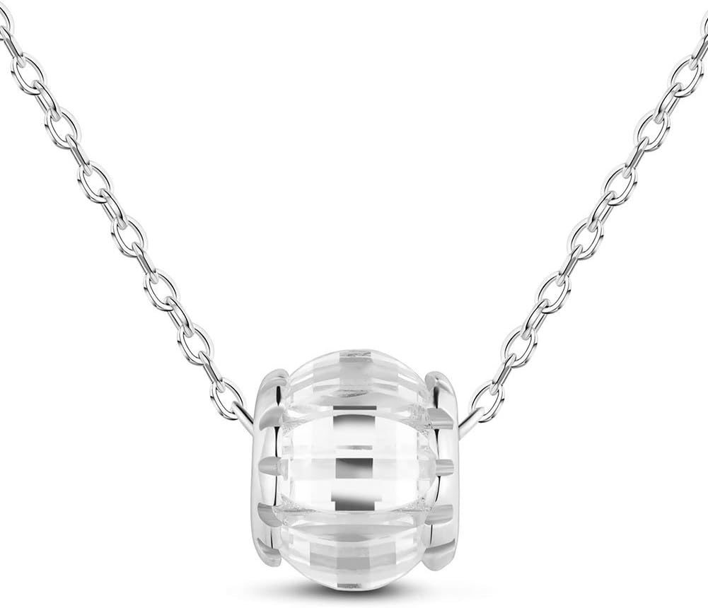 TINYSAND "Wheel of Fortune 925 Sterling Silver Round Clear Charm Pendant Necklace, 18in