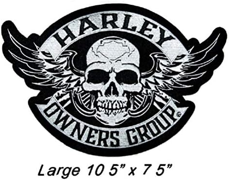 10-1/2" x 7-1/2" Large Winged Silver Skull Patch/Harley Davidson Owners Group H.O.G.