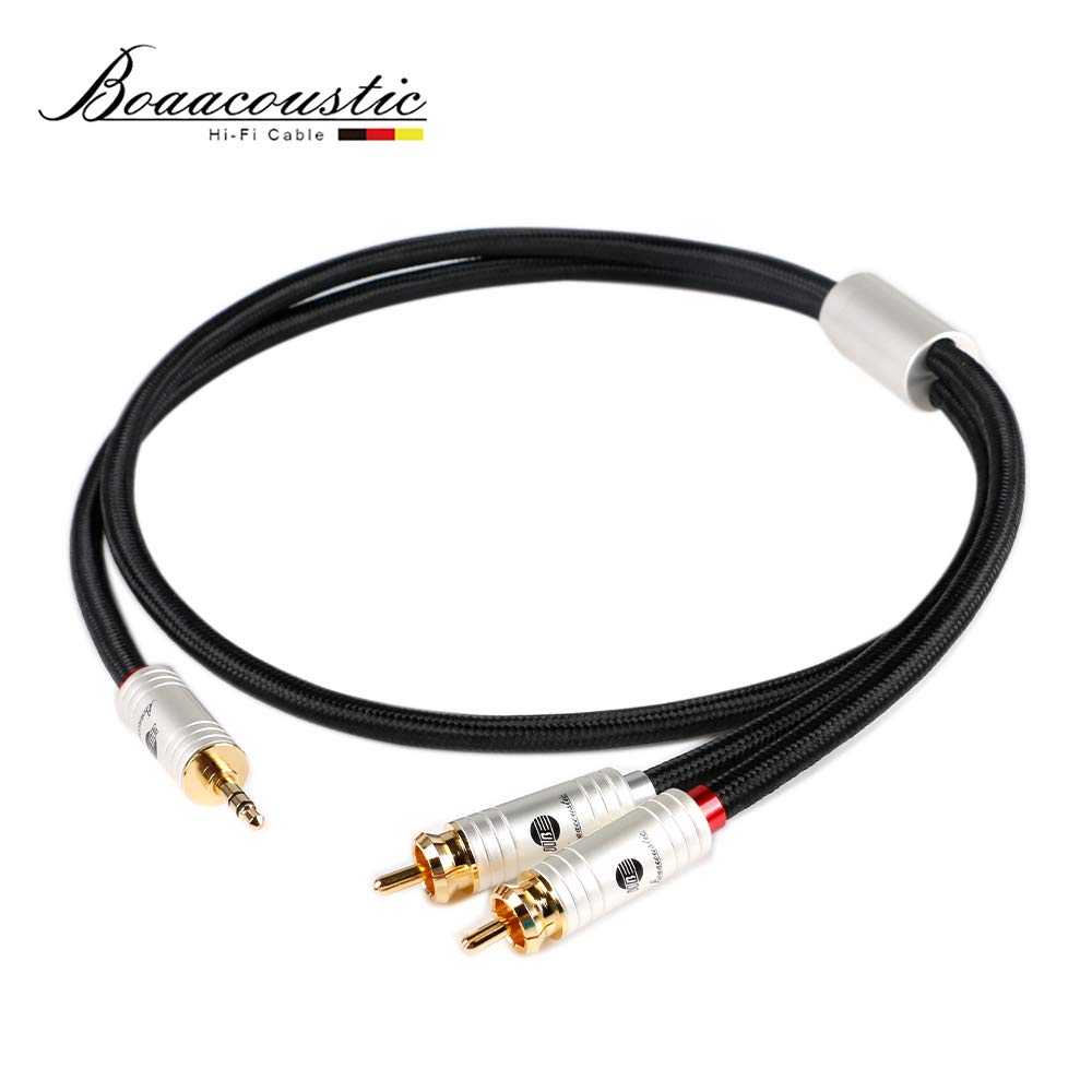 BOAACOUSTIC JIB 4N OFC HiFi 3.5mm Male to 2 RCA Male Audio Auxiliary Stereo Y Splitter Adapter Cable - 6ft/2M