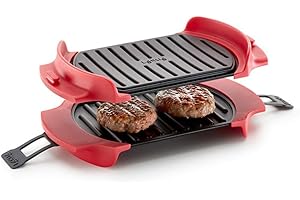 Lekue Microwave Grill, Sandwich Maker, Panini Press, 10 In x 5.7 In, Red