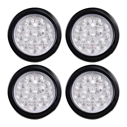 Set of 4 Round 4" Back-up Reverse LED Light Kit Clear Lens White Truck Trailer RV Van