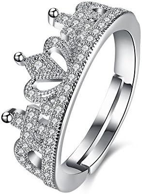 iCAREu Platinum Plated Zircons Inlaid Crown Adjustable Rings for Women (Wedding, Engagement, Anniversary)