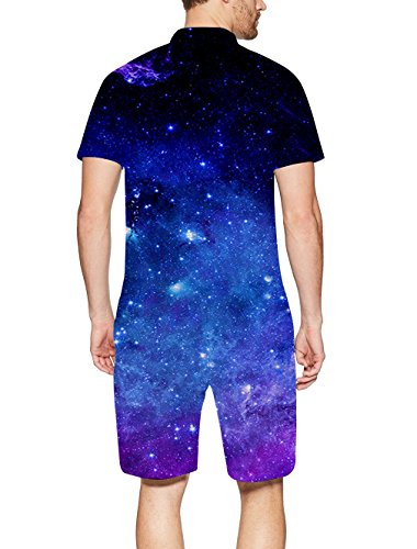RAISEVERN Men Romper 3D Graphic One Piece Romper Casual Zipped Short Sleeve Jumpsuit Overalls Galaxy
