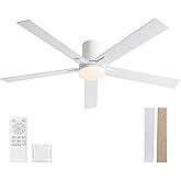 Rayqueen 60 Inch Ceiling Fans with Lights and Remote,Flush Mount White Ceiling Fan, 6 Speed Reversible DC Motor, 3CCT Dimmable LED-Low Profile Design for Bedroom, Living room & Covered Outdoor