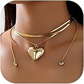 Zurlcdye Gold Heart Necklace for Women Bow Layered Tie Wrap Choker Charm Chunky Pendant Dainty Statement Necklace Birthday Christmas Jewelry Gifts