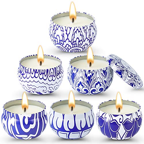 Laluztop Scented Candles Gift Set – 100% Soy Wax Portable Travel Tin Candles, Natural Fragrance Candles for Stress Relief and Aromatherapy Candles, 6 x 2.5oz