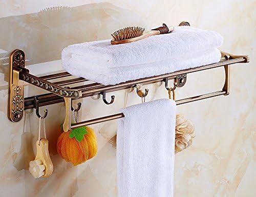 USDFJN towel rails The Minimalist Style Toilet Bathroom Stand Gantry European Style Space Aluminum 60Cm Foldable With Hook Engraving 2
