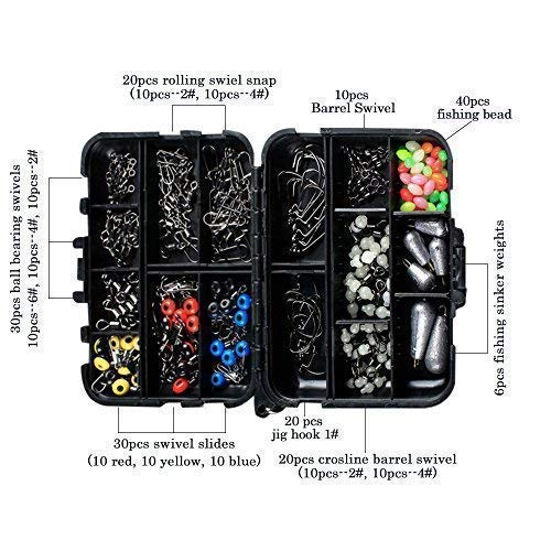Fishing Accessories Kit with Tackle Box Set 177pcs Including Swivel Slides Ball Bearing Rolling Snap Barrel Jig Hook