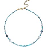 JURYLOO Beaded Choker Necklaces, Handmade Healing Crystal Stone Choker Colorful Bohemian Gemstone Necklaces Gold Summer Beach Choker Necklaces for Women