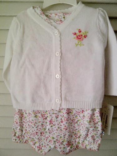 Baby Girl FIORA Coral Pink Floral Print Short Sleeve Onesie Romper & Long Sleeve Cardigan 6-9M