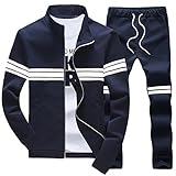 HENGAO Men's Fashion Striped Athletic Tracksuit Sports Sets Jacket & Pants