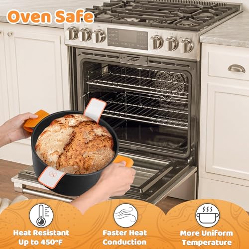 NIUB Dutch Oven for Bread Baking, 5 QT Pre-Seasoned Pot with Skillet Lid, Includes Sourdough Bread Baking Supplies, Cast Iron Pot for Frying, Braising, BBQ