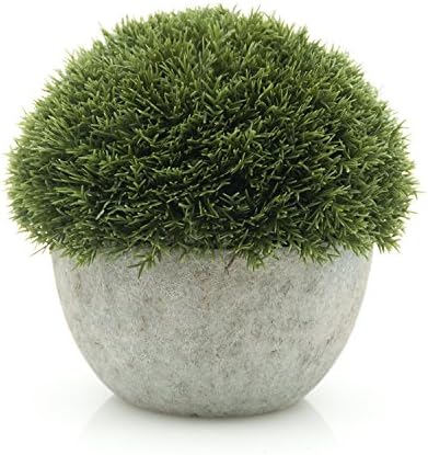 Velener Mini Artificial Fake Green Plant in Grey Pot for Home Decor (Pine Ball)