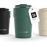 LARS NYSØM Thermo Coffee Mug to go 13oz | Travel Mug 0.38 Liter with Insulation | Leak Proof Stainless Steel Thermal Tumbler for Coffee and Tea on the Go (Pine Green, 12.9oz)