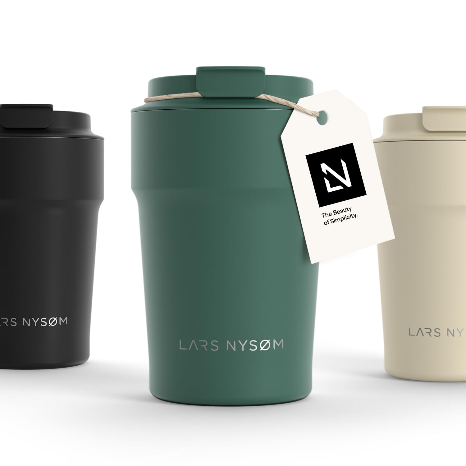 LARS NYSØM Thermo Coffee Mug-to-go 13oz | Travel Mug 0.38 Liter with Insulation | Leak Proof Stainless Steel Thermal Tumbler for Coffee and Tea on The Go (Pine Green, 380ml)