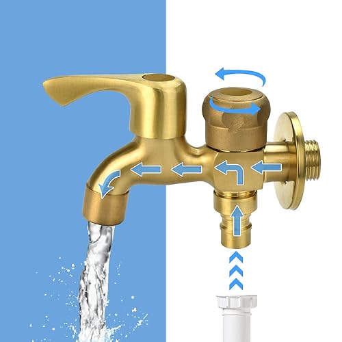 EMAGEREN Brass Hose End Tap Outdoor Anywhere Garden Tap Garden Brass Water Bib Taps Double Water Taps Allotment Taps Wall Mounted Faucet Washing Machine Faucet for Gardens, Washing Machine