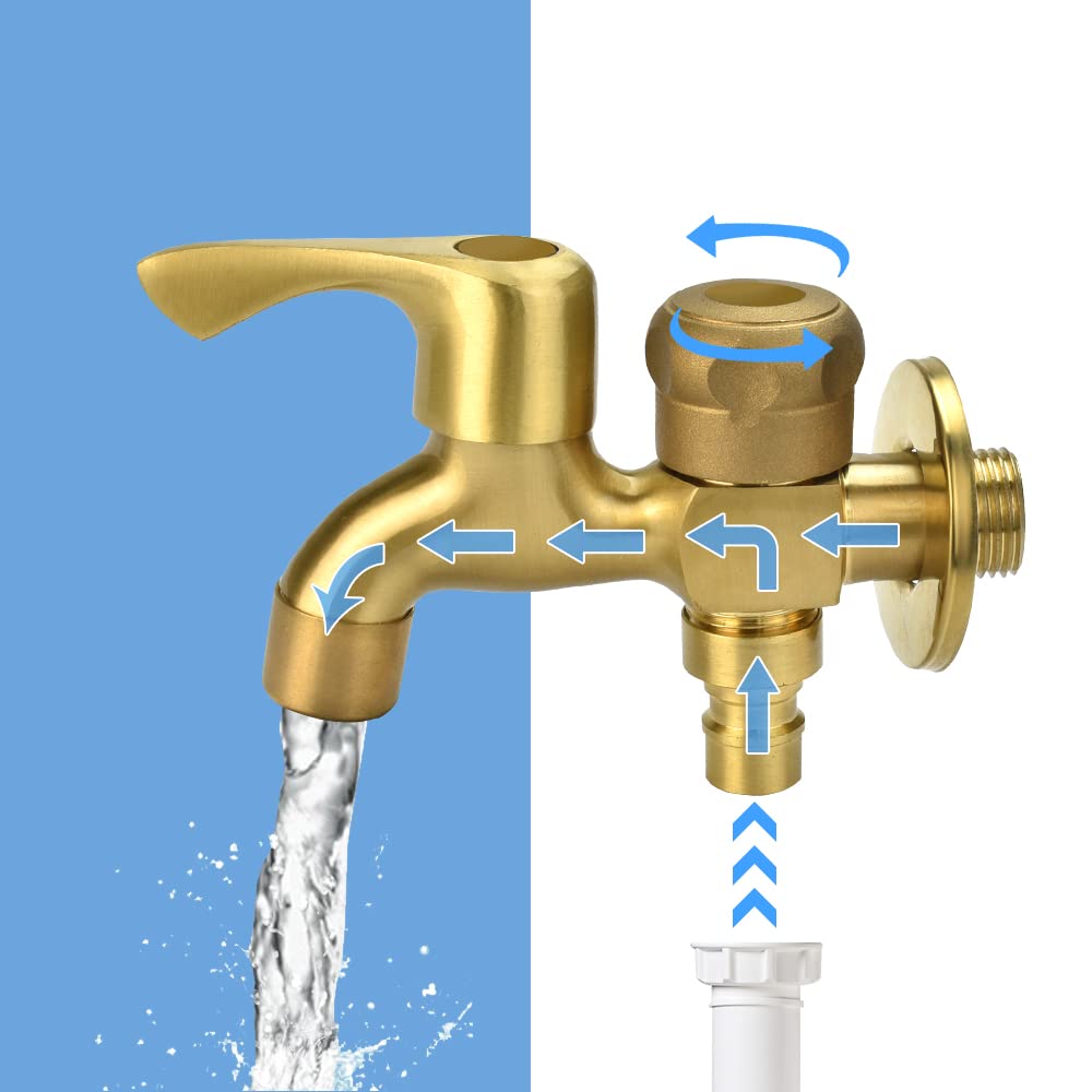 EMAGEREN Brass Hose End Tap Outdoor Anywhere Garden Tap Garden Brass Water Bib Taps Double Water Taps Allotment Taps Wall Mounted Faucet Washing Machine Faucet for Gardens, Washing Machine