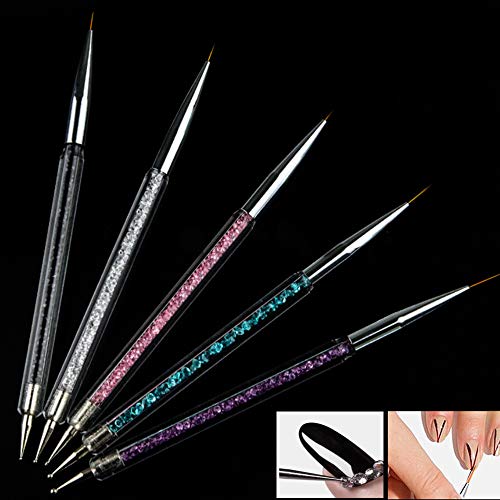 5Pcs Nail Art Liner Brushes, Mwoot Dual Tipped Painting Drawing Nail Design Brush Pen, Nail Art Brush Dotting Pen