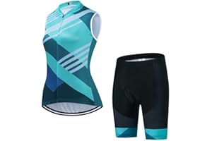 SUDU SUDO Women's Cycling Jersey Set Sleeveless Bike Shirts Cycling Vest Shorts Bicycle Clothing Short with Gel Padded
