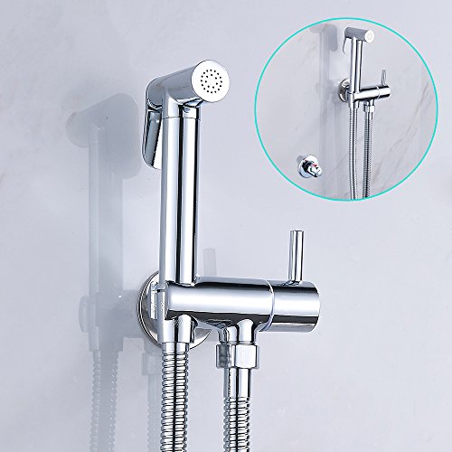 Fannybuy Thermostatic Cloth Diaper Kit Toilet Handheld Bidet Sprayer Set With Hot and Cold Mixing Valve Shattaf Chrome Scald Prevention(Thermostatic)