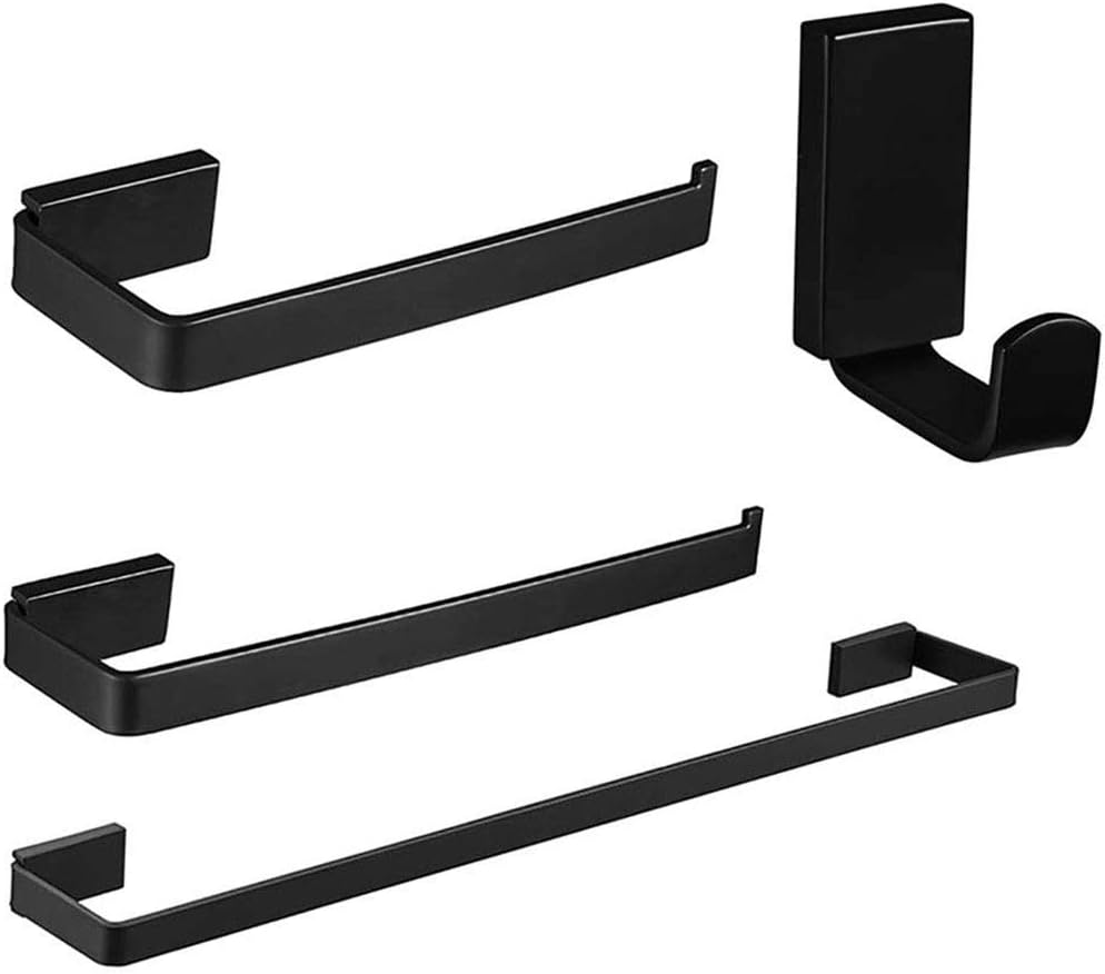 4-Pieces Black Bathroom Accessories Set, Black Matte Stainless Steel Bathtub Set 4 Piece Set,Stainless Steel Towel Hook Towel Ring Towel Bar Toilet Paper Holder Wall Mounted Bathroom Hardware Set