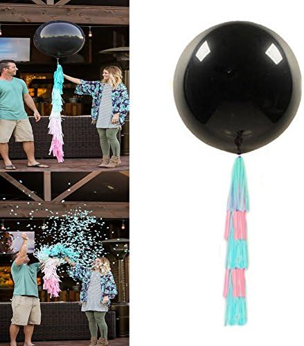 Hotab 36 Inch Black Gender Reveal Balloon Pop With Confetti Giant Birthday Party Balloons for Baby Shower