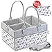 Baby Diaper Caddy Organizer for All Changing Table Necessities. Unisex - Large, Sturdy, Quality w/ 10 Outer Pockets, Regular and Travel Handles, Double Bottom - Bonus Small Item Wallet - Gray Hearts