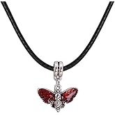 MOKAVIKY 25 Black Moth Pendant Necklace for Men Women Punk Skull Butterfly Moth Animal Necklace (Red)