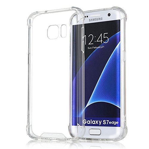 ELOVE Crystral Clear [Hard PC + Soft TPU] Non-Slip Grid Back Cover for Samsung Galaxy S7 Edge - Clear