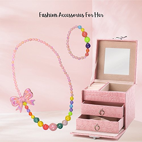 SMITCO Kids Jewelry - for Little Girls and Toddlers to Play Dress Up - Stretch Bow Necklace, Ring and Bracelet Set - Thumbnail 2