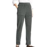BIRW Gray XXL 2024 Womens Straight Leg Corduroy Pants Casual High Waist Elastic Pull On Trousers Fashion Office Work Fall Winter Pant with Pockets