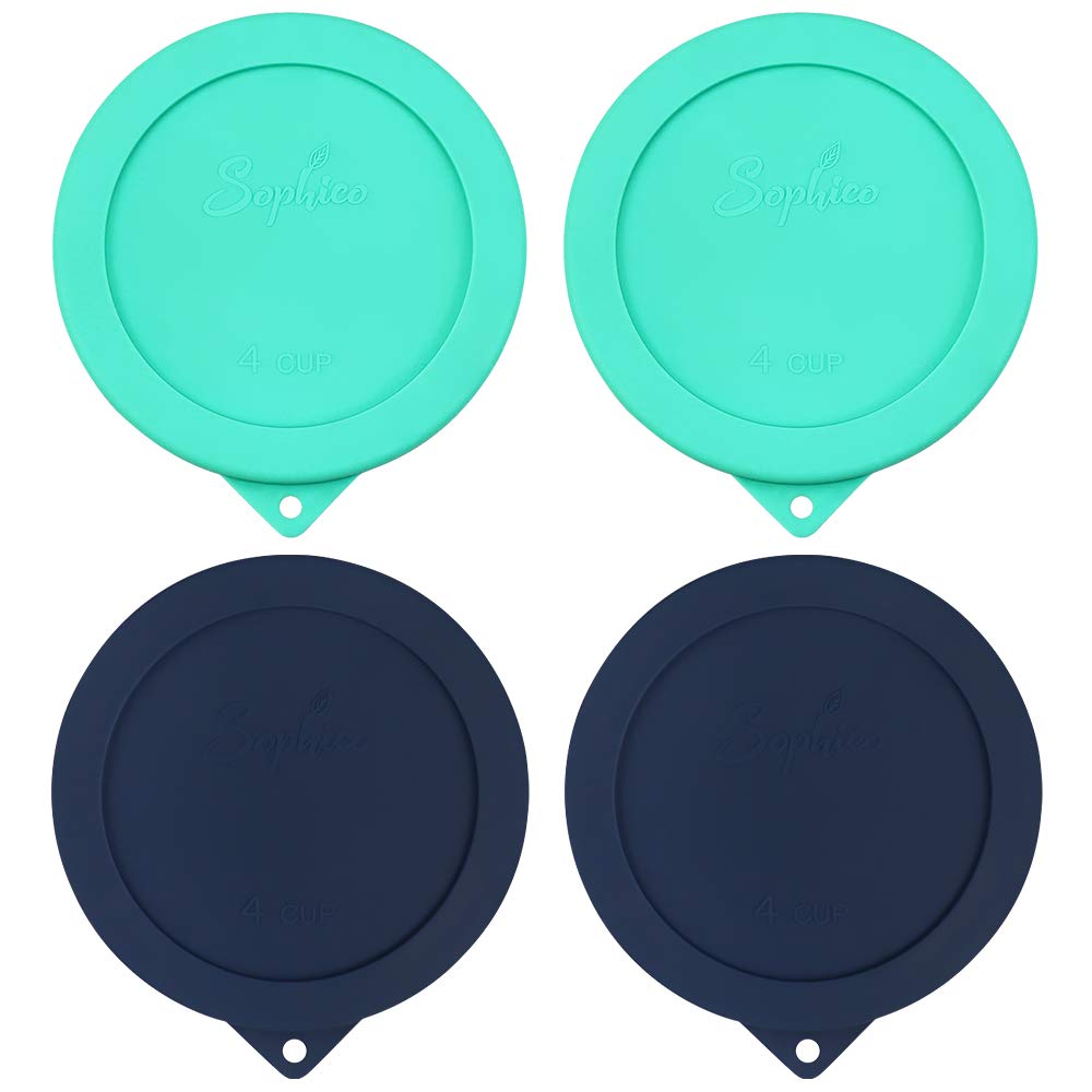 Photo 1 of Sophico 4 Cup Round Silicone Storage Cover Lids Replacement for Anchor Hocking and Pyrex 7201-PC Glass Bowls (Container not Included) (Navy blue-Mint) 4 Pack