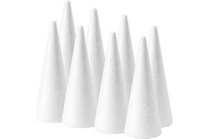 FFchuanhe 8-Pack Foam Cones (4X9.7in), Polystyrene Cone Shaped Foam, Foam Tree Cones, for Arts and Crafts, Christmas Tree, School, Wedding, Birthday, DIY Home Craft Project. White