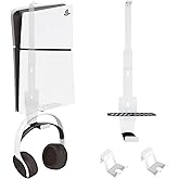AEWOTING PS5 Wall Mount, Heavy-Duty Steel Mount Kit for Protection & Cooling with 2 Controller Holder and Headset Holder,Compatible with All PS5 Models Including Slim, Pro, Original(White)