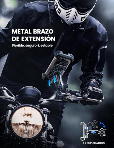 Lamicall Porta Celular para Moto Bicicleta - [720°Brazo de Ajuste] [Dual Vibración Amortiguador] Antirrobo Soporte Celular Moto, Bicicleta, para iPhone iPhone 17/16 Pro, 15/14 Pro Max 4.7-6.7" Celular
