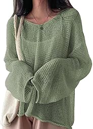 Women Knit Crochet Hollow Out Fishnet Top Sexy Y2K Knit Top Long Sleeve Crochet top See Through Solid Color Bi