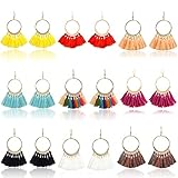 9 Pairs Tassel Hoop Earrings for Women Colorful Fan Shape Drop Earrings Statement Earrings for Women Girls Daily Wear Fashion Jewelry Valentine Birthday Christmas Gifts