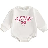AHUGHAUE Newborn Baby Girl Outfit Letters Embroidery Sweatshirt Bubble Romper Cute Long Sleeve Bodysuit