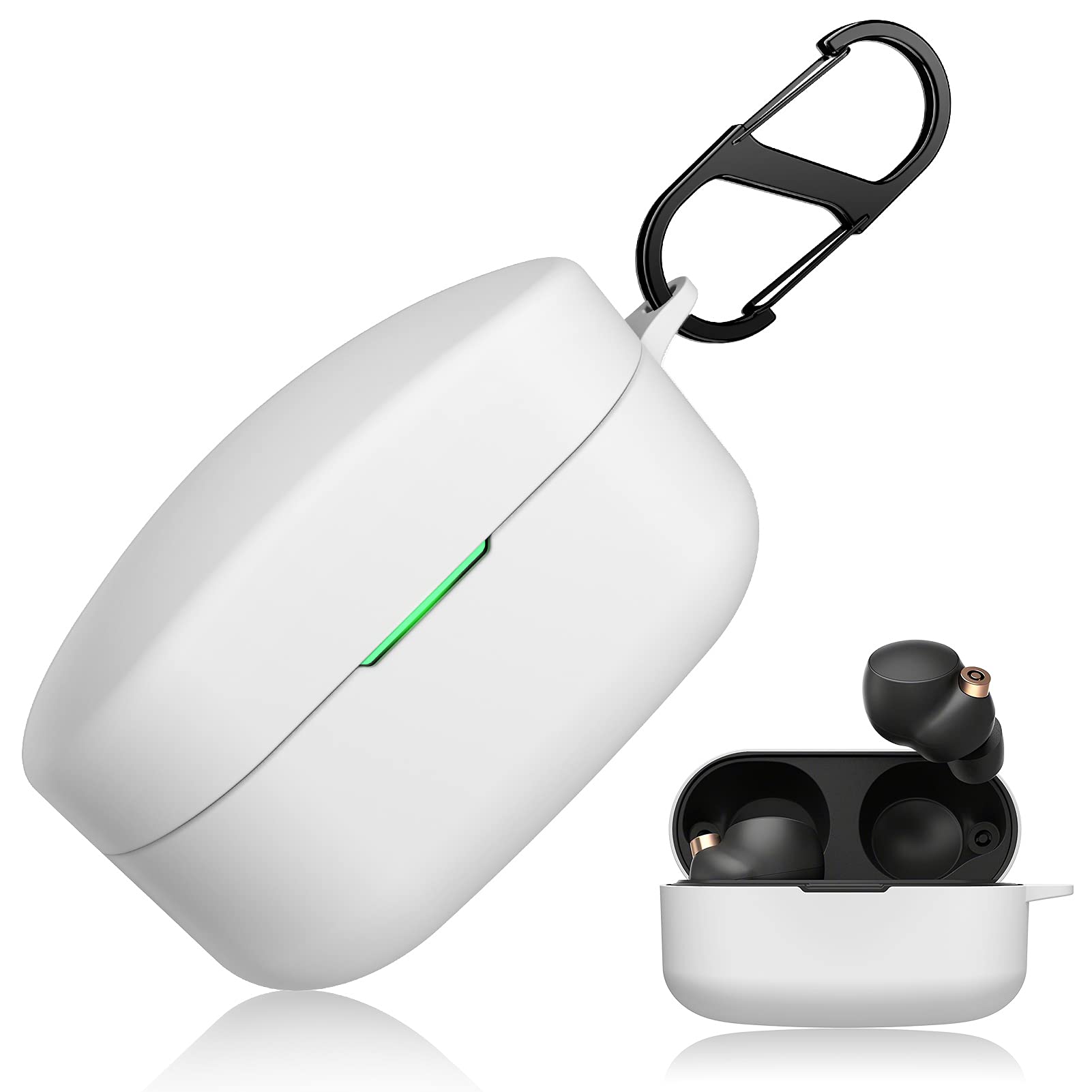 Dasbulk Compatible with Sony WF-1000XM4 Case, Soft Silicone Shockproof Protective Case Cover [Front LED Visible][Support Wireless Charging] with Carabiner, White