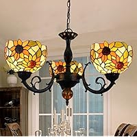 W&HH Sunflower Tiffany Style Chandelier E27 Glass Ceiling lamp Lighting Decorative Pendant Lighting 3 Lights